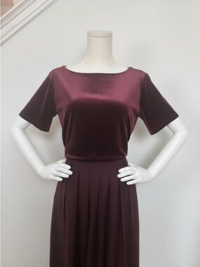 Velvet Short Sleeve Top in Deep Wine